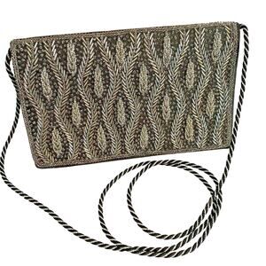 Black evening bag beaded convertible clutch purse dramatic elegant vintage